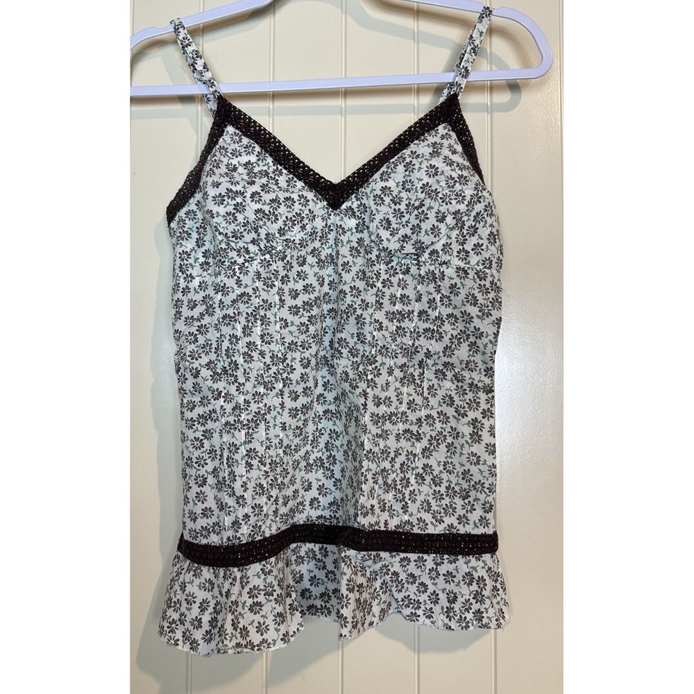 Women's Size S Babydoll Cami Tank Top Crochet trim floral 90s Y2K boho festival